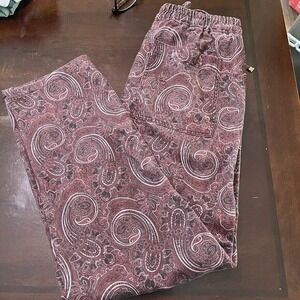 Zara Paisley Print Pajama Style Pants Purple Drawstring Size Small